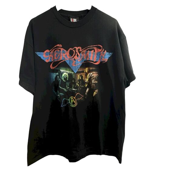 Aerosmith “O, Yeah!” Tour 2002 Black Black VINTAGE BAND T Shirt XL - Picture 1 of 7